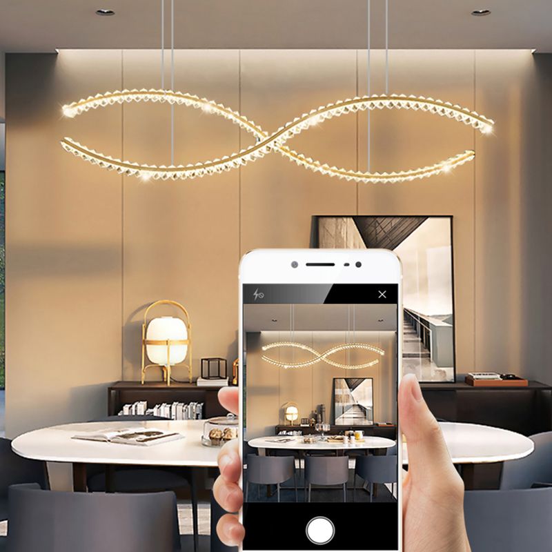 Modern Style Wave Shape Island Pendants Crystal Pendant Lights for Dining Room