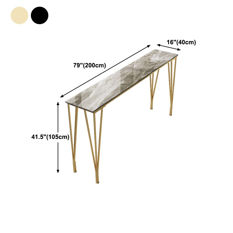 Glam Grey Stone Bar Dining Table Rectangle Indoor Bistro Table with Four Pedestal