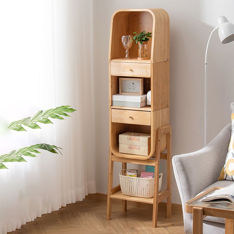 Vertical Contemporary Bamboo Bookcase Closed Back Bookshelf with Drawer