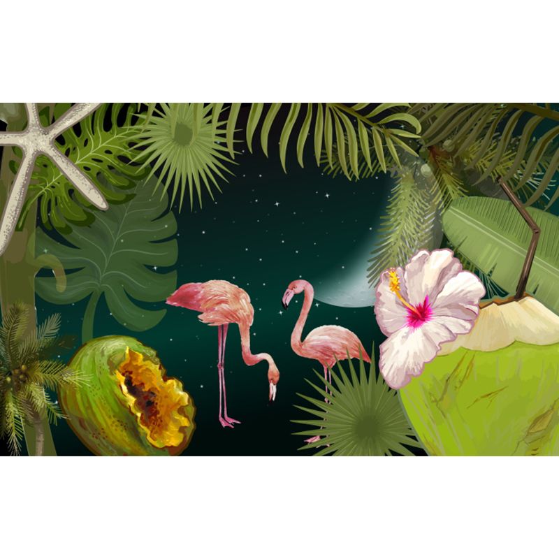 Flamingo Twins and Trees Mural Wallpaper Tropical Non-Woven Material Wall Covering