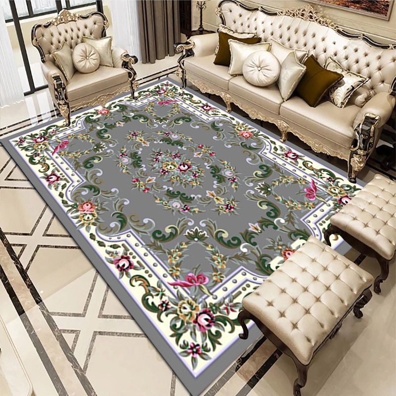 European Style Carpet Flower Printed Indoor Rug Polyester Stain Resistant Carpet for Living Room