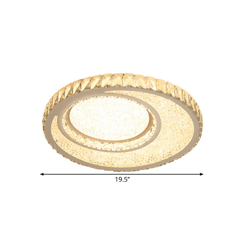 Beveled Crystal Round Ceiling Flush Contemporary LED Flush Mount Lamp in Chrome, Warm/White Light