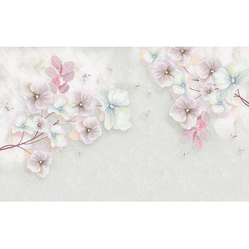 Pink Flowering Apricot Mural Decal Stain-Resistant Wall Covering for Living Room