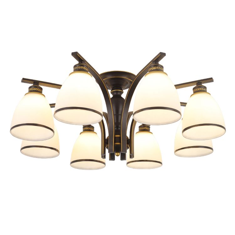 Lampe semi-encastrée en métal noir, éclairage de plafond traditionnel à plusieurs têtes avec abat-jour en verre cloche