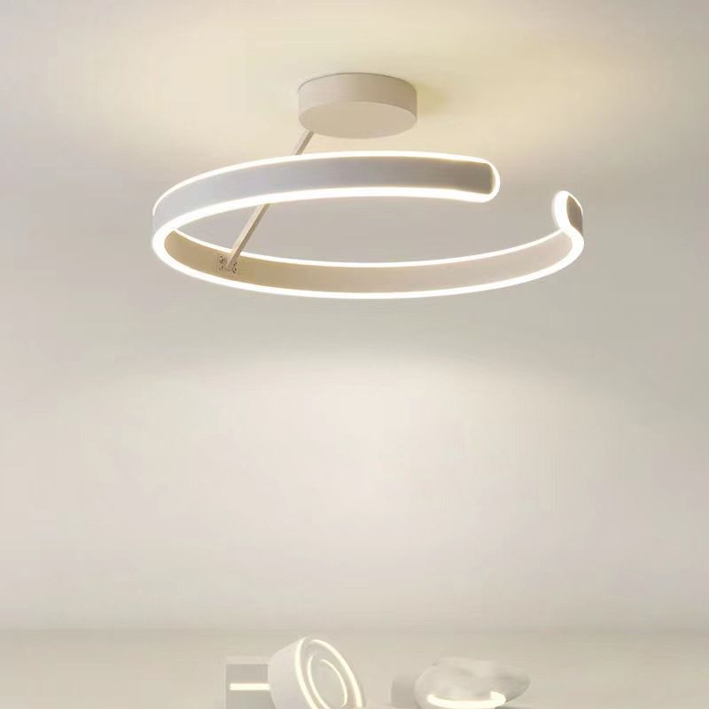 Metal Geometric Semi Flush Mount Fixture Modern Semi Flush Light Fixture in White
