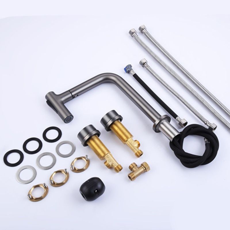 Widespread Bathroom Faucet Swivel Spout High-Arc with Pull Out Sprayer