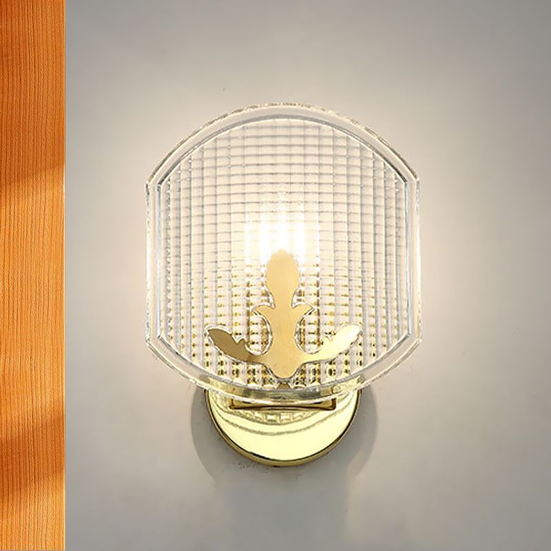 Post-Modern Oval Wall Lighting Clear Lattice Glass 1 Head Corner Wall Sconce Lamp in Gold