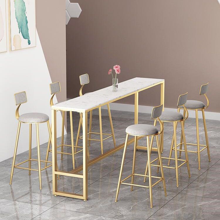 Luxurious Rectangular Pub Table Set 1/4/7 Pieces Stone Top Counter Table Set