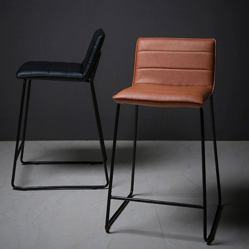 Scandinavian Black Iron Base Barstool Fabric and Faux Leather Bar Stools