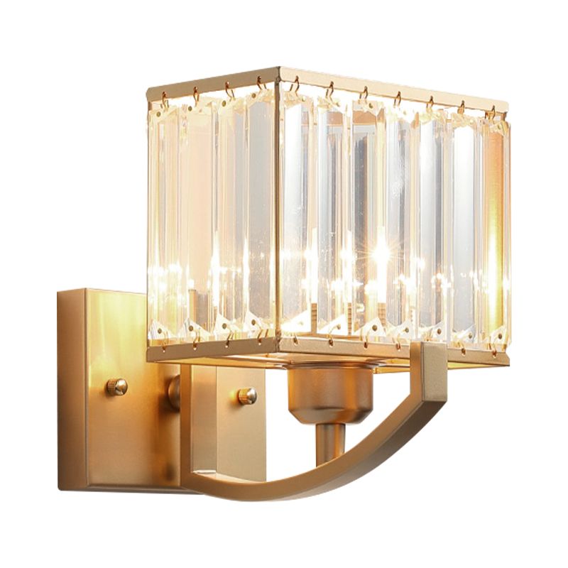 Zwart/gouden rechthoek wandmontage verlichting moderne stijl 1 kop helder kristallen sconce licht voor slaapkamer, 7 "/18" w