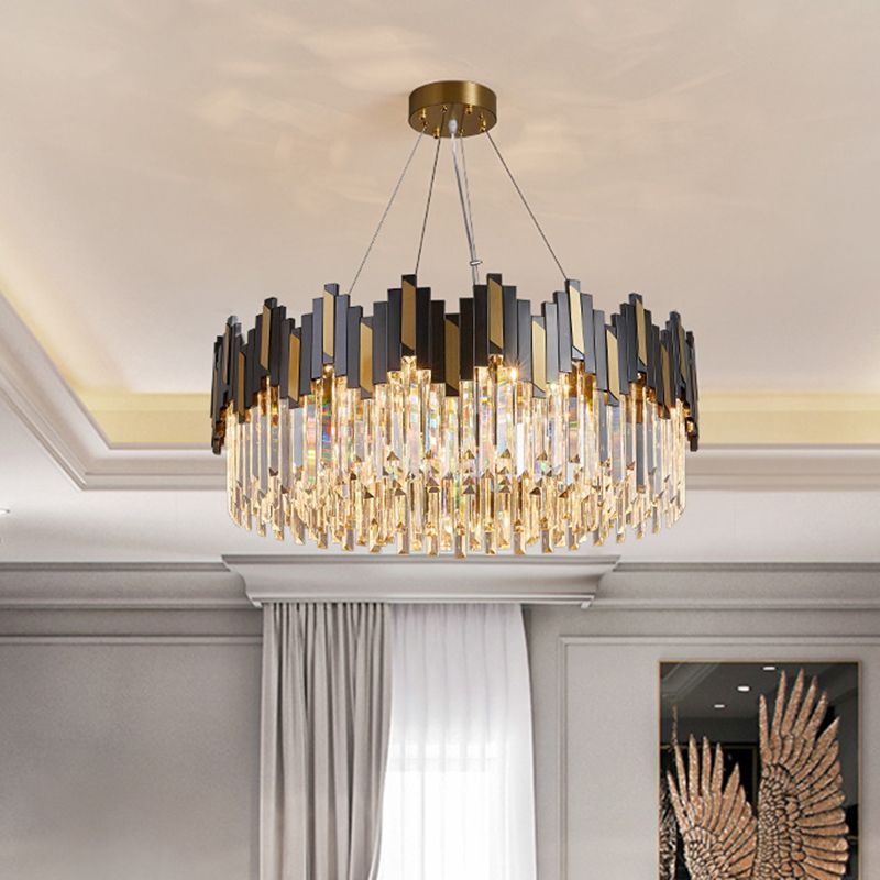Ring Living Room Chandelier Light Clear Crystal Simplicity Pendant Light Fixture in Gold-Black