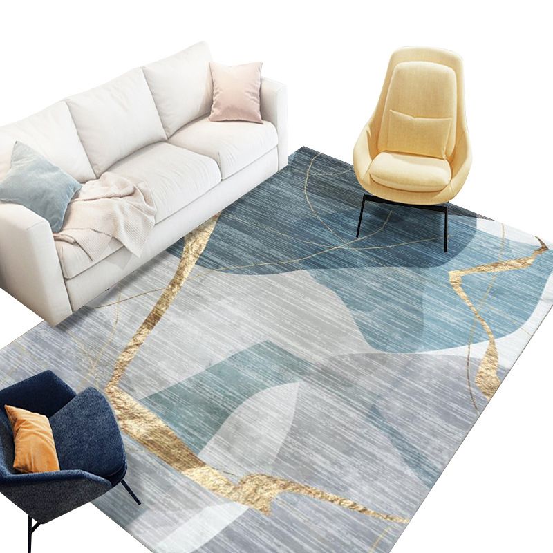 Gold Modern Rug Polyester Graphic Area Rug Non-Slip Backing Rug for Living Room