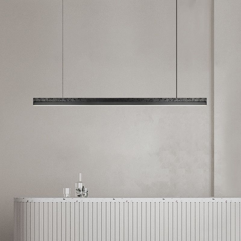 1-Light Island Lighting Postmodern Style Linear Shape Metal Chandelier Lamp in Black