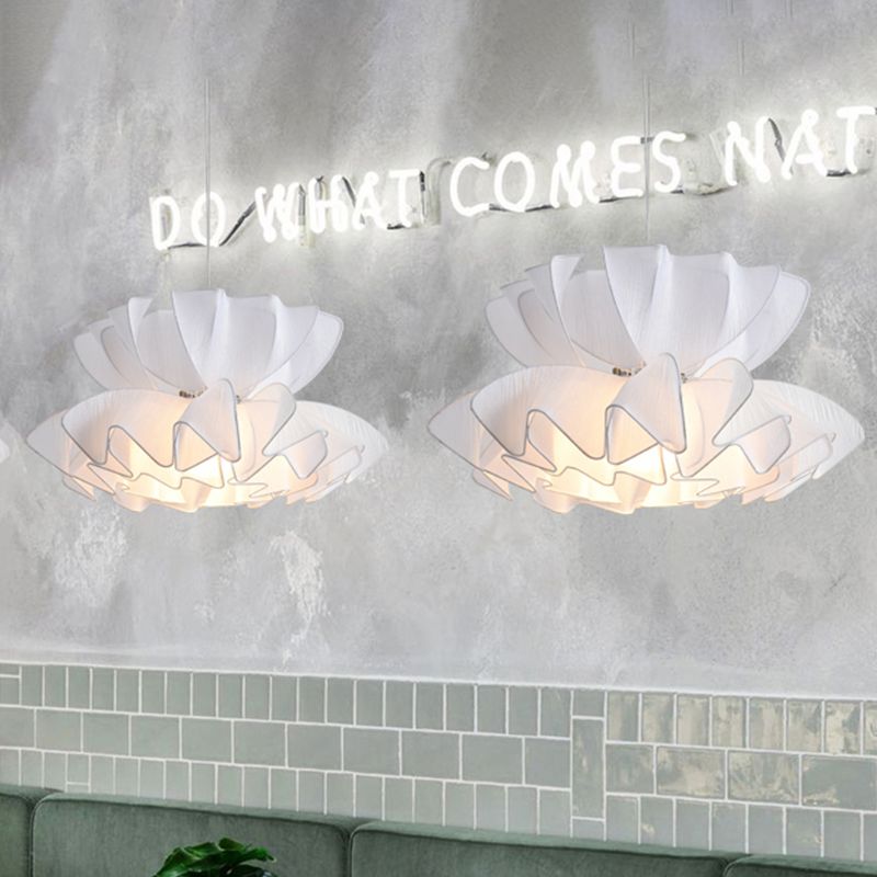 2-Tier Frill Restaurant Ceiling Pendant Fabric Single Modernist Hanging Lamp Kit in White