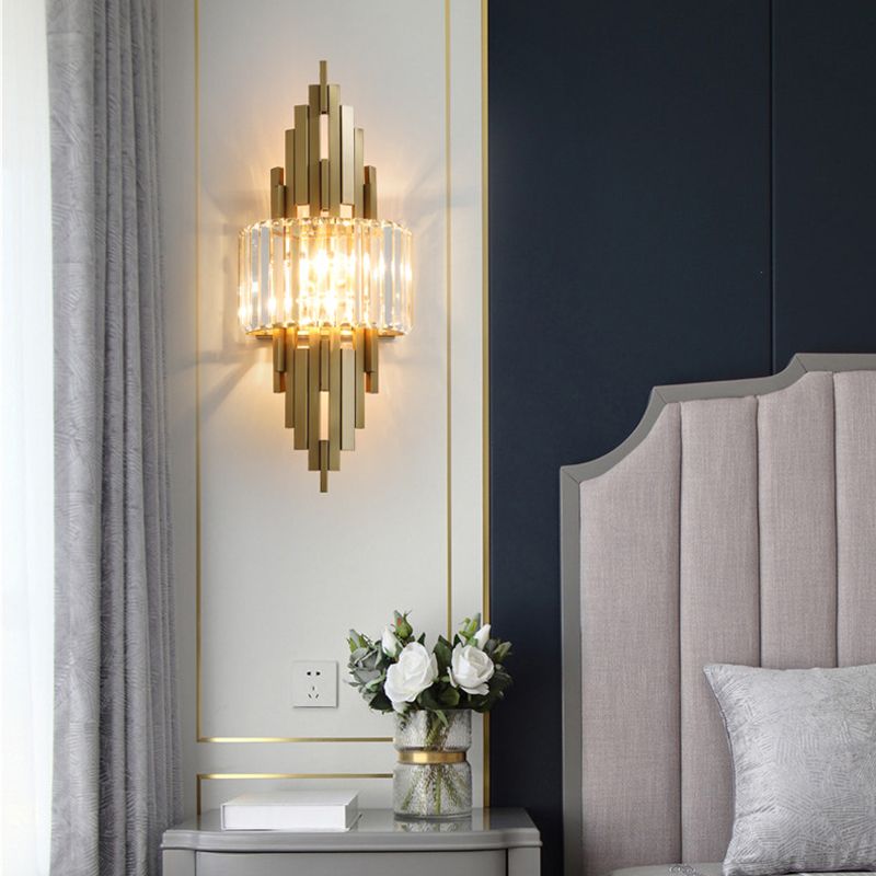 2-Light Geometric Wall Light Modern Crystal Wall Light Fixture
