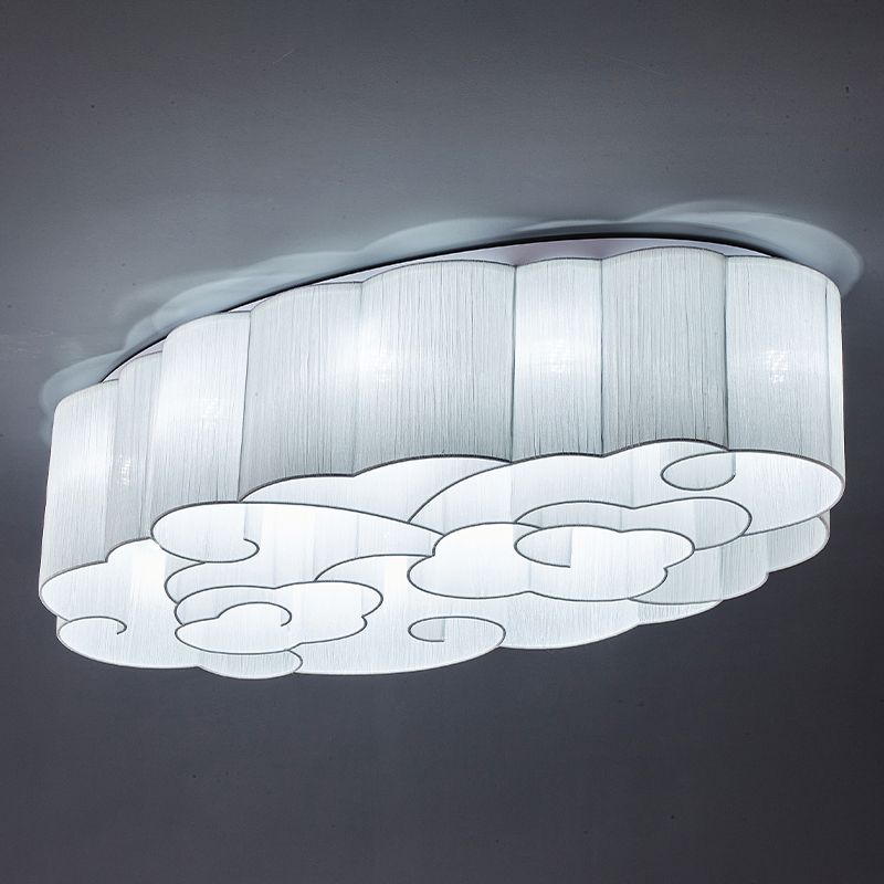 White Minimalism Flush Mount Oval Stoff Flush Ceiling Light für Esszimmer