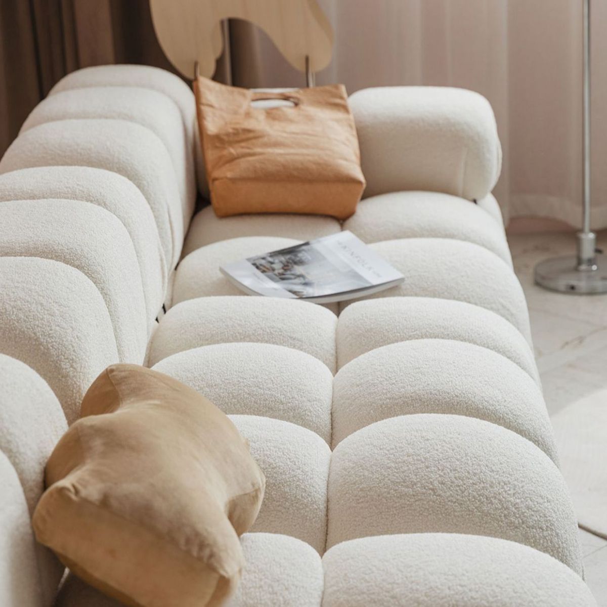 Tufted Sofa Contemporary Pillow Top Arm Tight Back Sofa in Cream