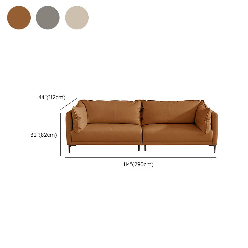 Contemporary Square Arm Sectional Genuine Leather Stationary Sectional Set