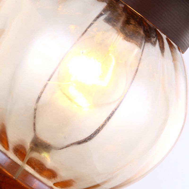 Traditional Round Drop Pendant 1-Light Wooden Brown Hanging Ceiling Lamp with Clear Glass Ball Shade