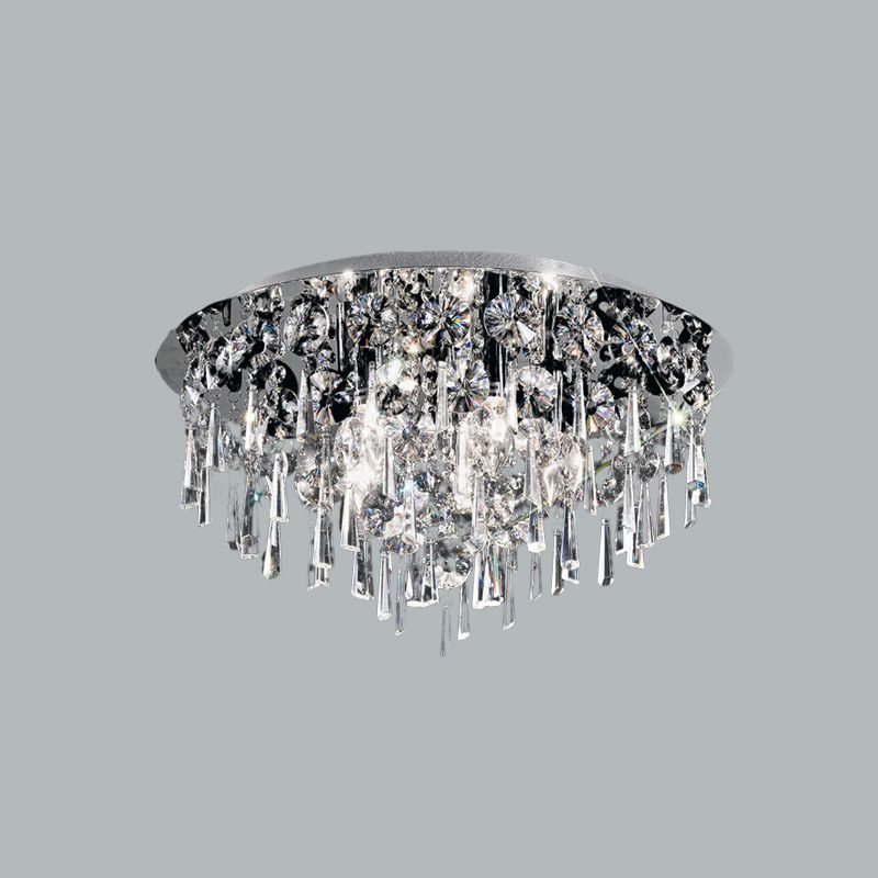 4 têtes Flush Ceiling Light Cycle contemporain Crystal Fringe Flush Mount Lighting in Chrome