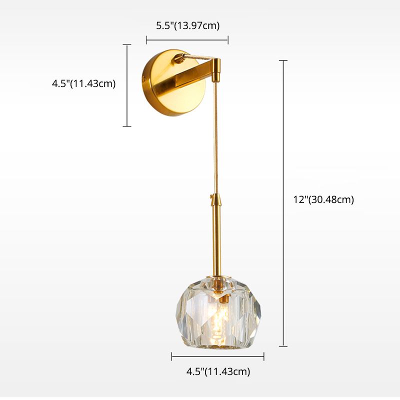 Modern Sphere Wall Mount Light Fixture 1 Light Sconce with Crystal Shade for Living Room