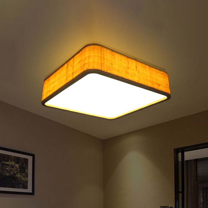 Bamboo Square Flush Light Fixture Contemporary LED Ceiling Mounted Fixture in Wood
