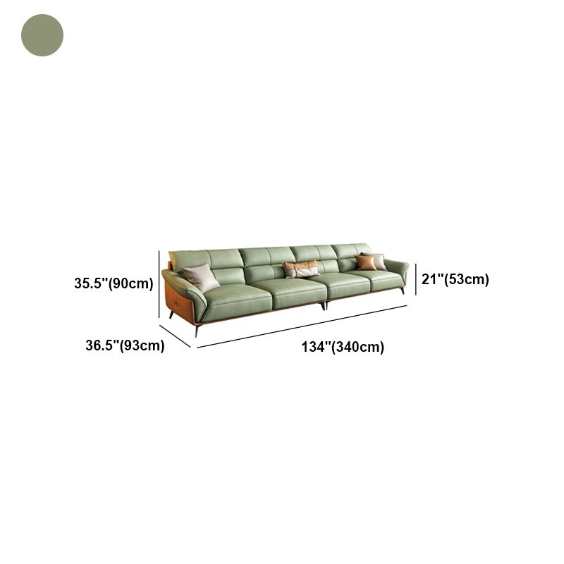 Pillow Arms Sectional Green Modern Faux Leather Living Room Sofa & Chaise