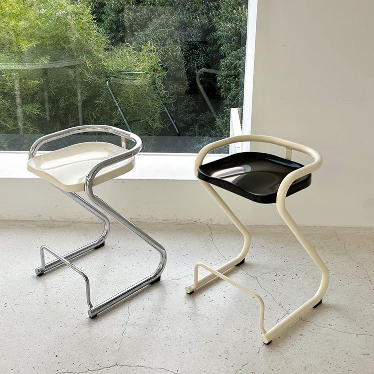 Contoured Seat Dining Stool Low Back Bar Stool with Metal Base