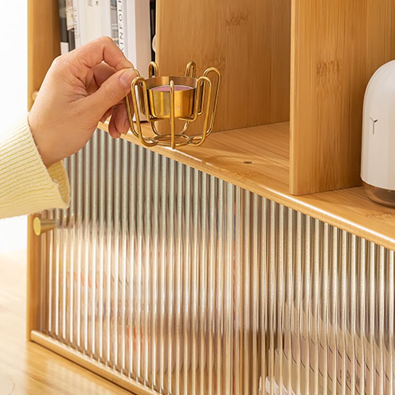 Contemporary Closed Back Bookcase Bamboo Horizontal Bookshelf with Cabinets