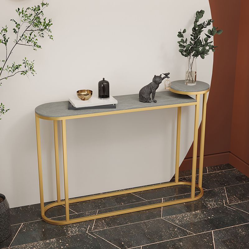 Glam Stone Console Table Golden Iron Console Sofa Table for Hall