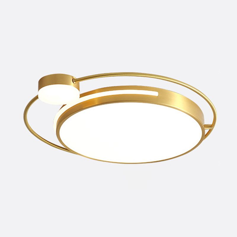 Circle Shape Flush Light Modern Style Metal 2 Lights Flush Mount in Gold