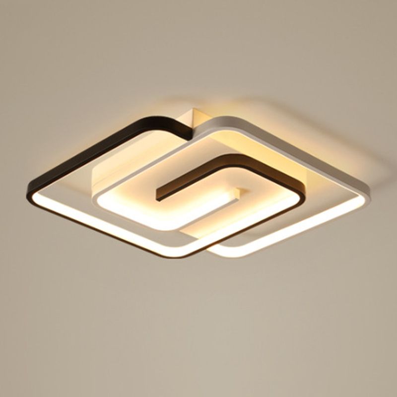 Minimalist Squared Ceiling Light Fixture Acrylic LED Bedroom Close to Ceiling Lamp in Black-White