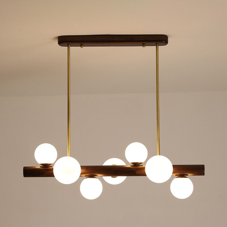 Sfera Isola Light Contemporary Wood Isola lampadario con tonalità di vetro