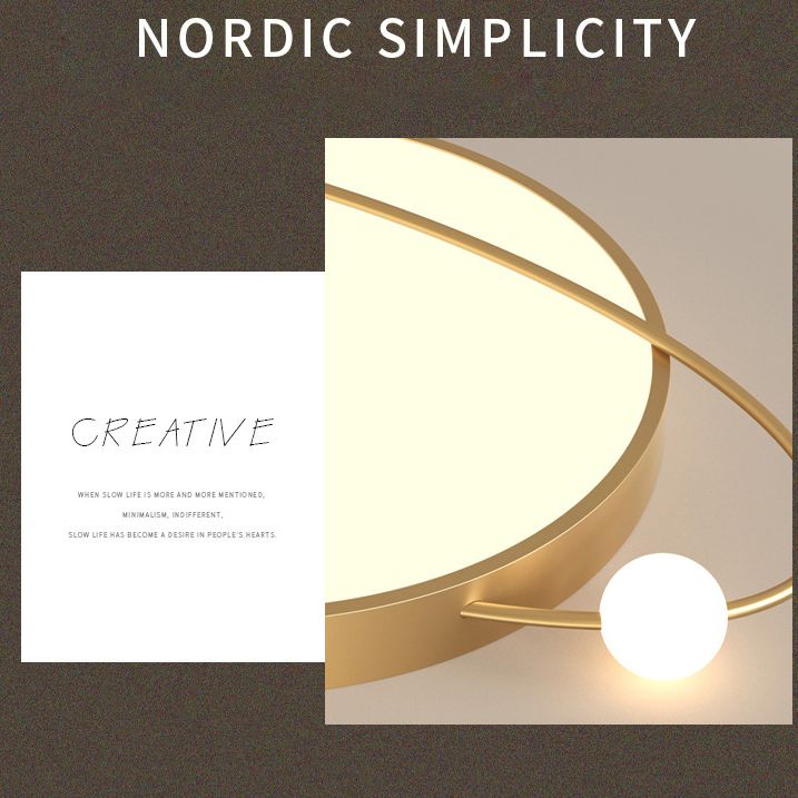 Nordic Metal Flush Mount Light Fixture Saturn Flush Mount Spotlight with White Acrylic Shade for Bedroom