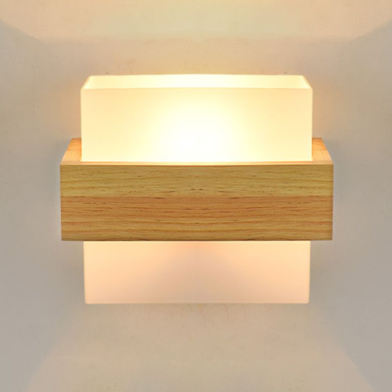 Gamique en bois de style minimalisme contemporain Éclairage d'éclairage de nuance en verre blanc givré pour chambre à coucher