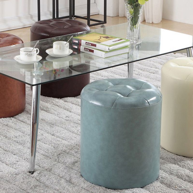 Round Genuine Leather Ottoman Standard Tufted Plain Water Resistant Modern Ottoman