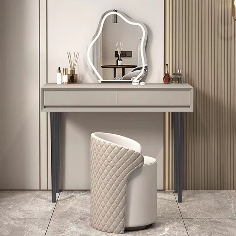 Gray Wood Vanity Desk Modern Simple 2 Drawers Dresser with Stool - 29.5" H