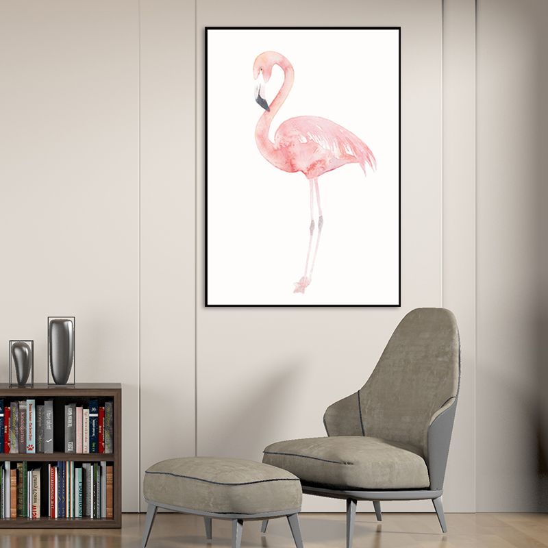 Trendy Flamingo Painting Wall Art for Living Room Animal Print Canvas in Pink-White