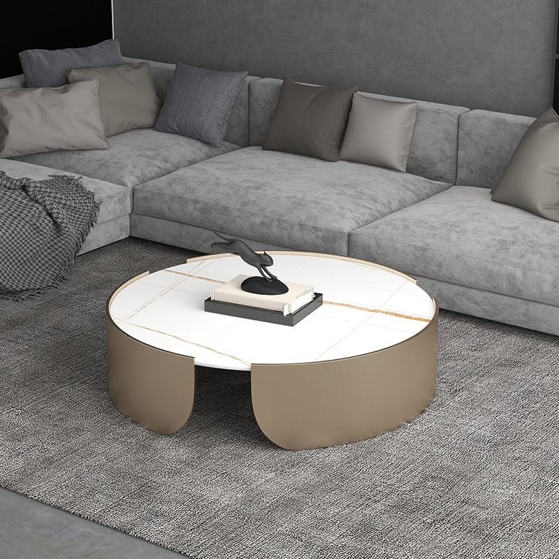 Modern Style White/black Rock Slab Top Round Metal Craft Coffee Table