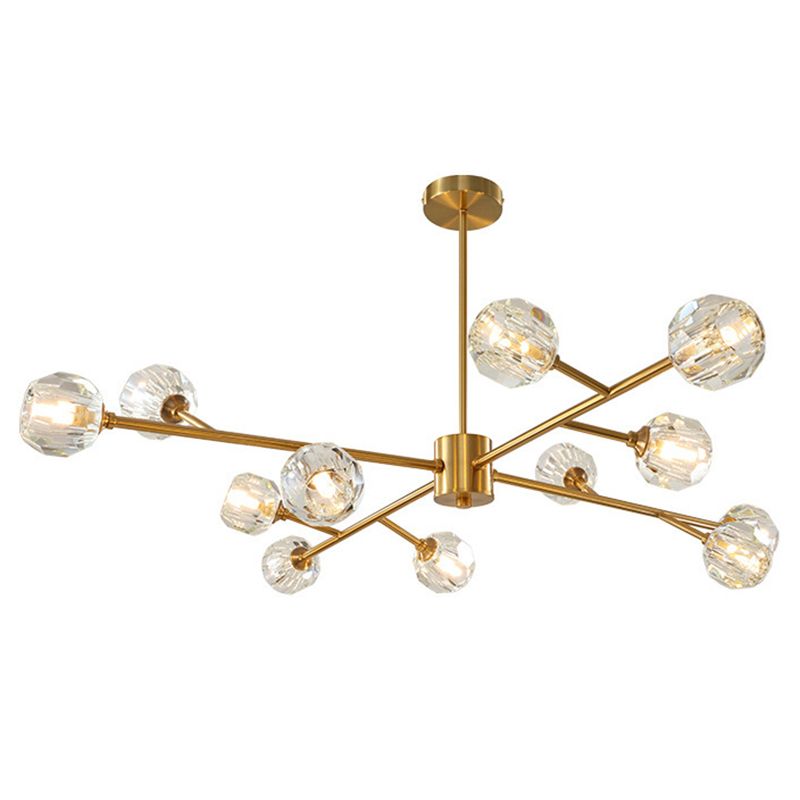 Branch Living Room Suspension Light Metal Artistic Chandelier Light with Faceted Crystal Shade in Gold