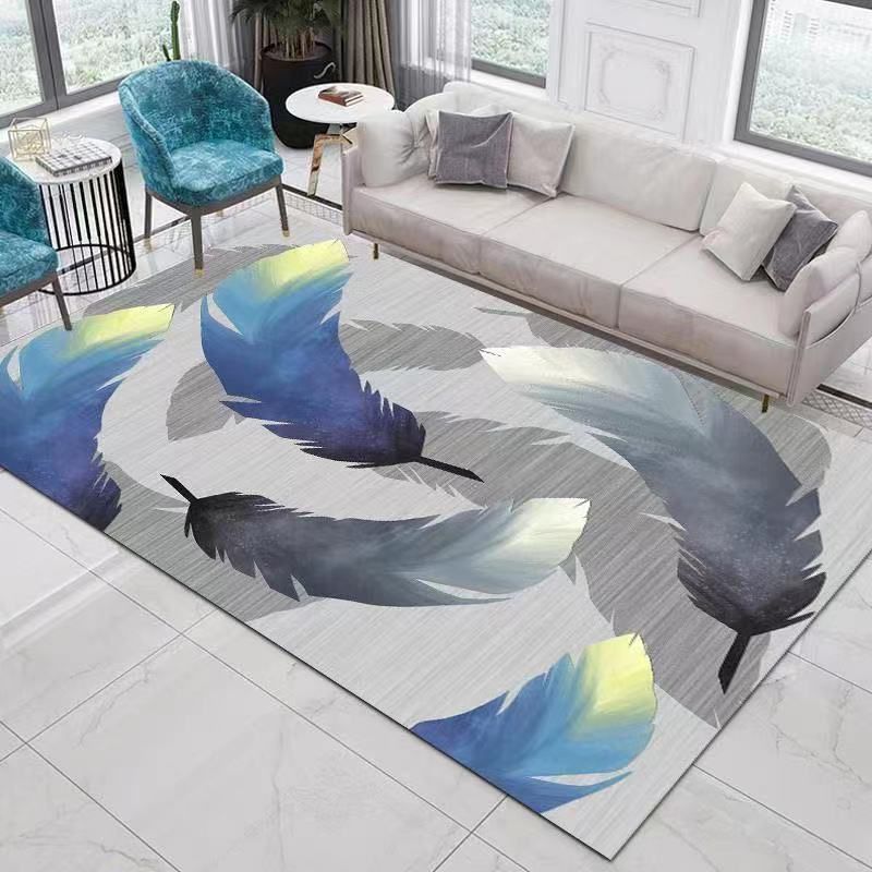 Gray Feather Rug Polyester Modern Area Rug Non-Slip Backing Rug for Drawing Room