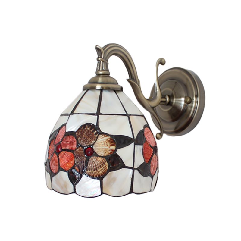 Rustic Style Petal Wall Sconce 1 Light Stained Glass Wall Lamp in Orange for Bedroom