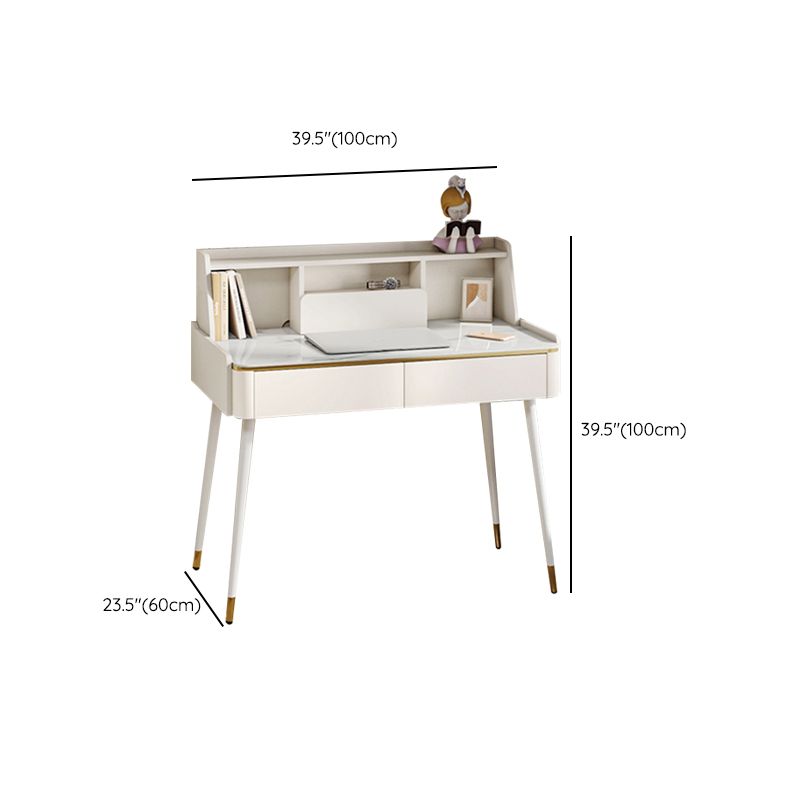 Modern Style Rectangular Office Table Stone Writing Desk in White