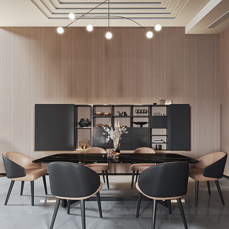 Industrial Sintered Stone Table for Restaurant Rectangle Black Table with Trestle Base