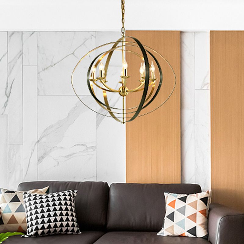 8 Lights Pendant Light Classic Candle Metal Hanging Chandelier in Gold for Living Room with Ring
