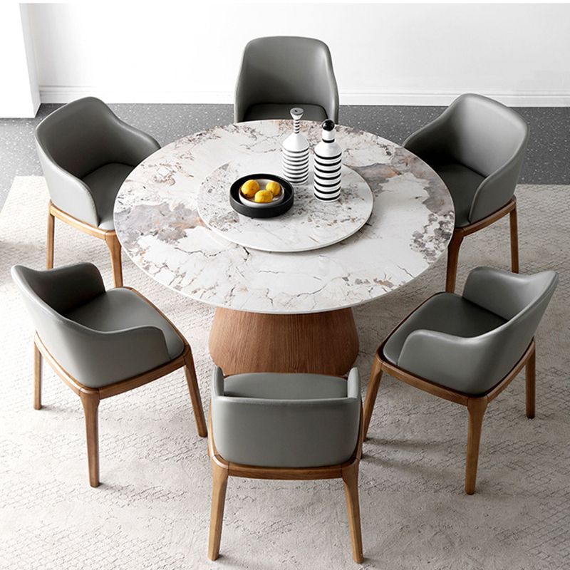 Round Sintered Stone Dining Table Stone Table in White with Pedestal