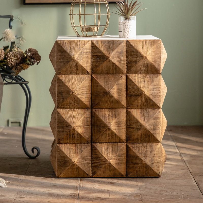24.21" Tall Drum Side Table Solid Wood Square End Table Stand