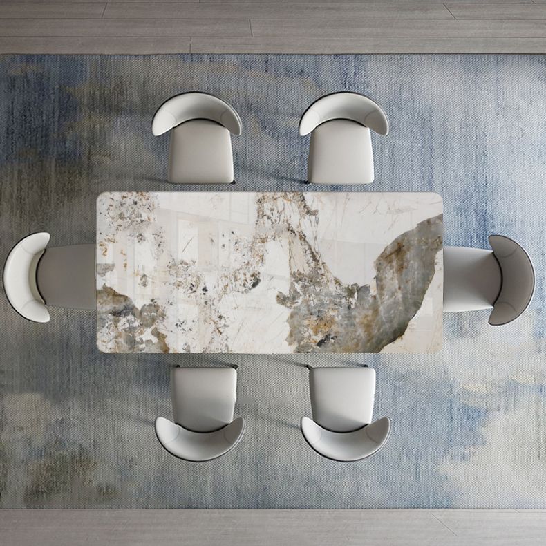 Contemporary Sintered Stone Top Metal Base Dining Table with Chairs