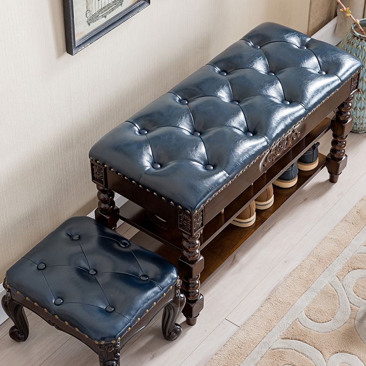 Rubber Wood Seating Bench Cushioned Rectangle Shoe Storage Entryway Bench