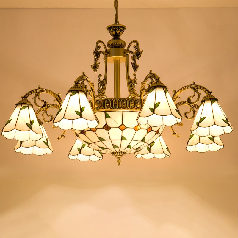 Cone Dome soggiorno lampadario tiffany in stile vetro a sospensione vintage in beige
